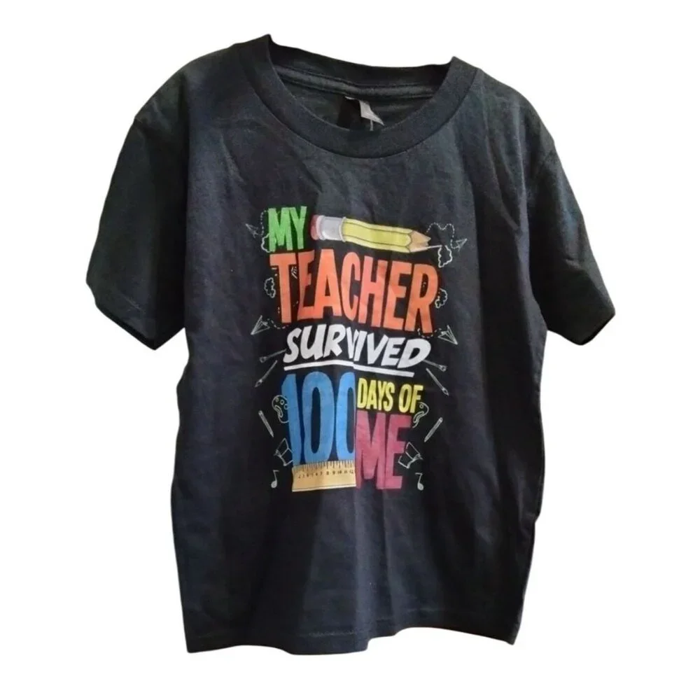 My Teacher Survived 100 Days Of Me Funny 100 Days Of School T-Shirt Size X-Small - Picture 3 of 6